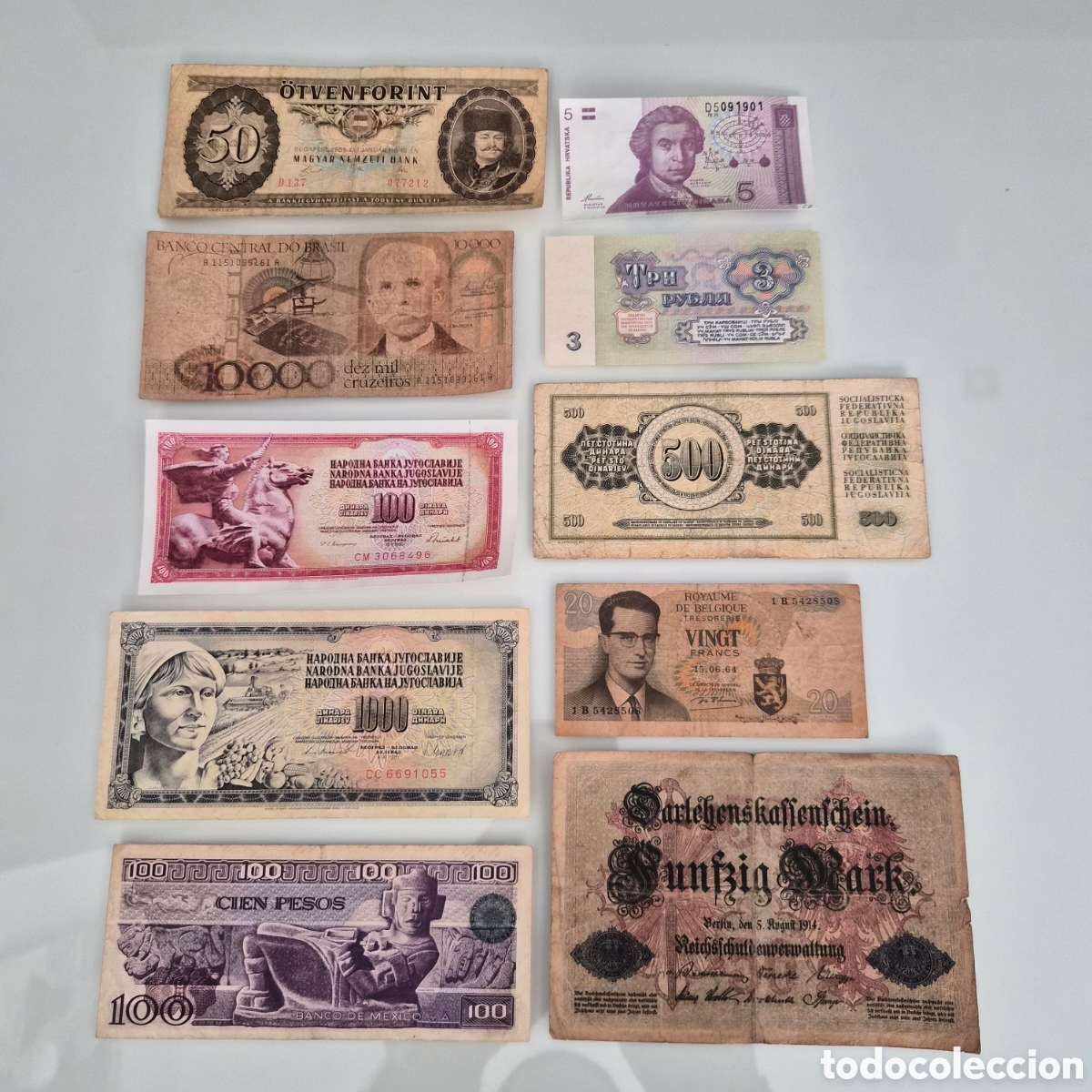 Billetes extranjeros: Lote de 10 billetes internacionales
