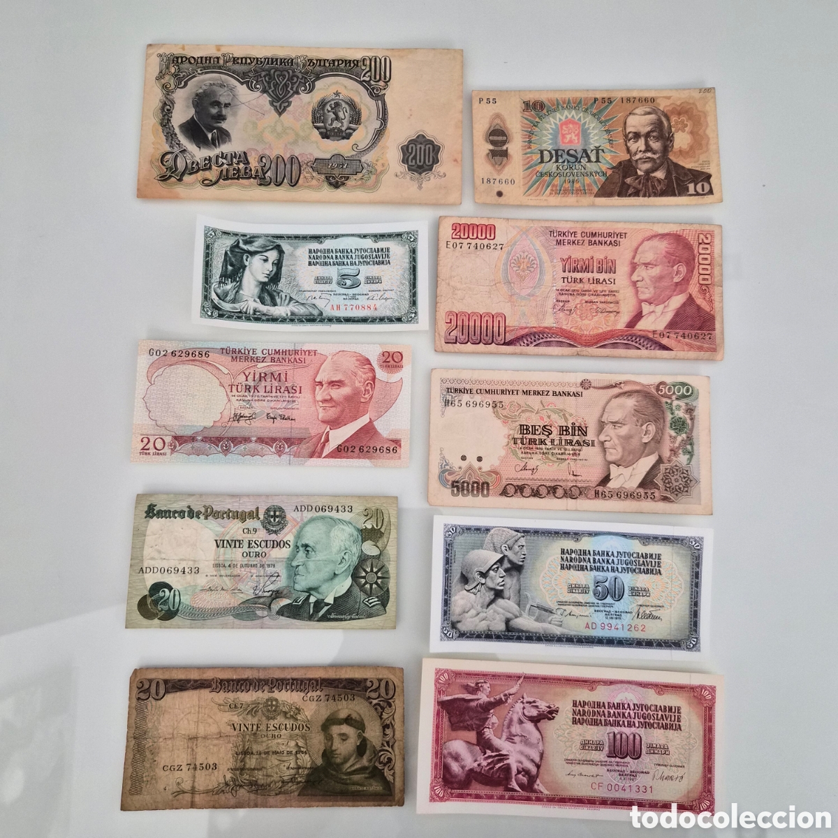 Billetes extranjeros: Lote de 10 billetes internacionales diferentes