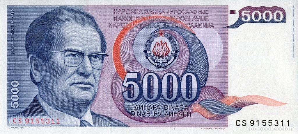 Billetes extranjeros: YUGOSLAVIA P93 5000 DINARA TITO UNC