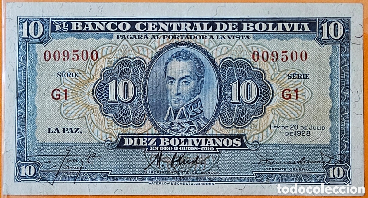 Billetes extranjeros: BOLIVIA, 10 BOLIVIANOS, 1928.
