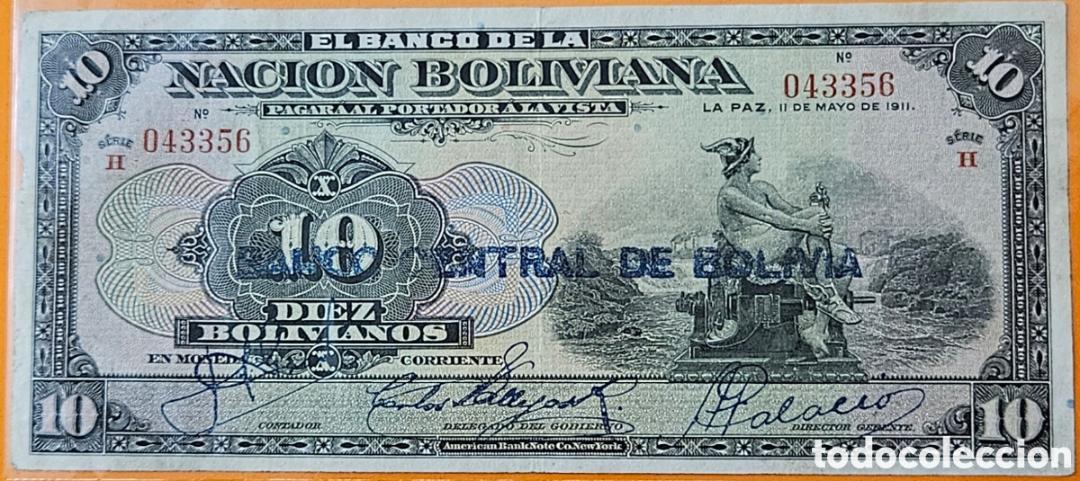 Billetes extranjeros: BOLIVIA, 10 BOLIVIANOS, 1911.