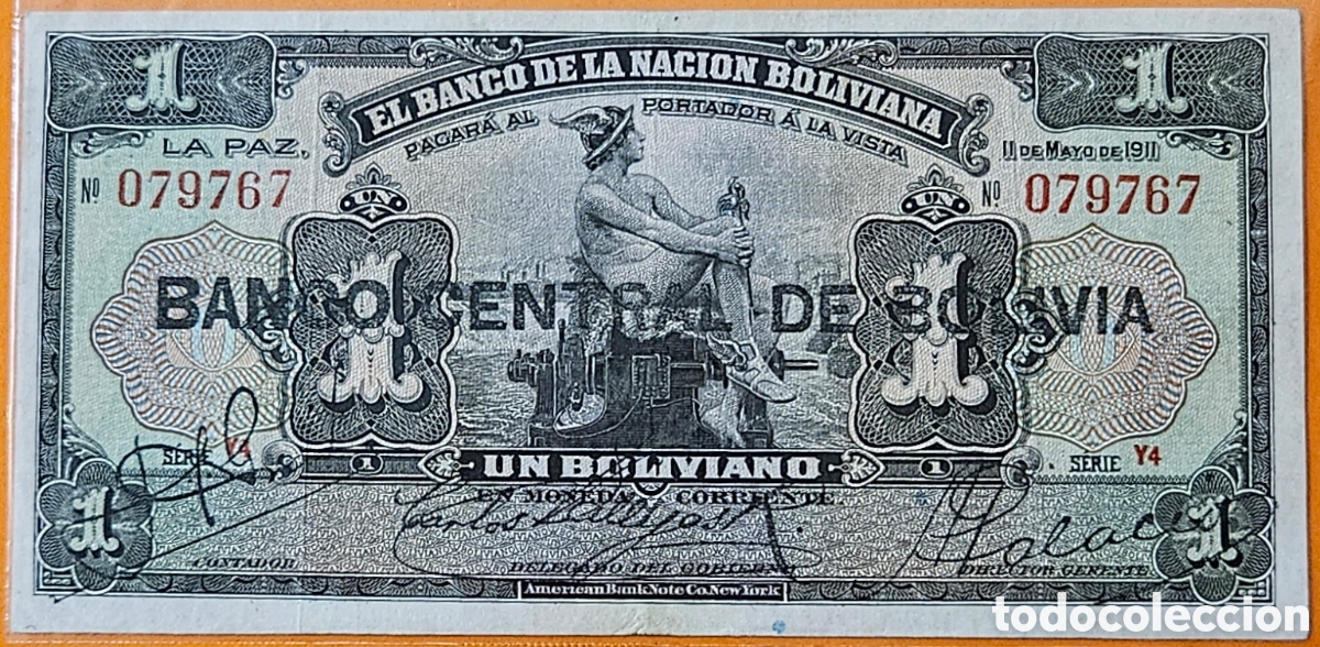 Billetes extranjeros: BOLIVIA, UN BOLIVIANO, 1911.