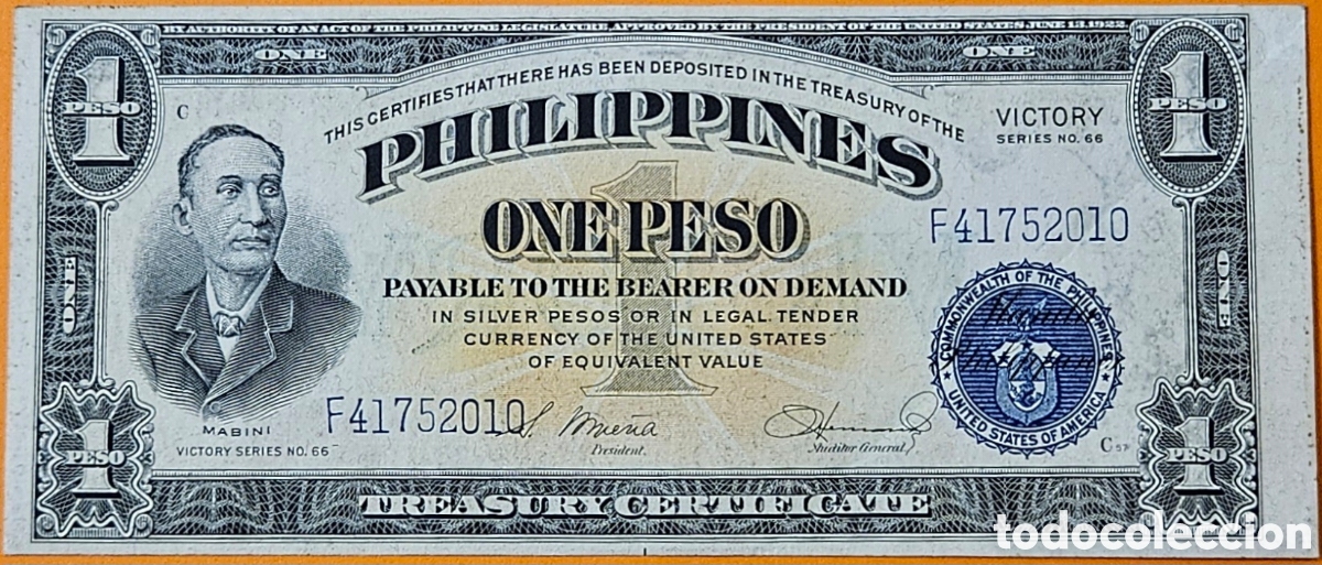 Billetes extranjeros: FILIPINAS, UN PESO, 1944. SERIE &rdquo;VICTORY&rdquo;. UNC.