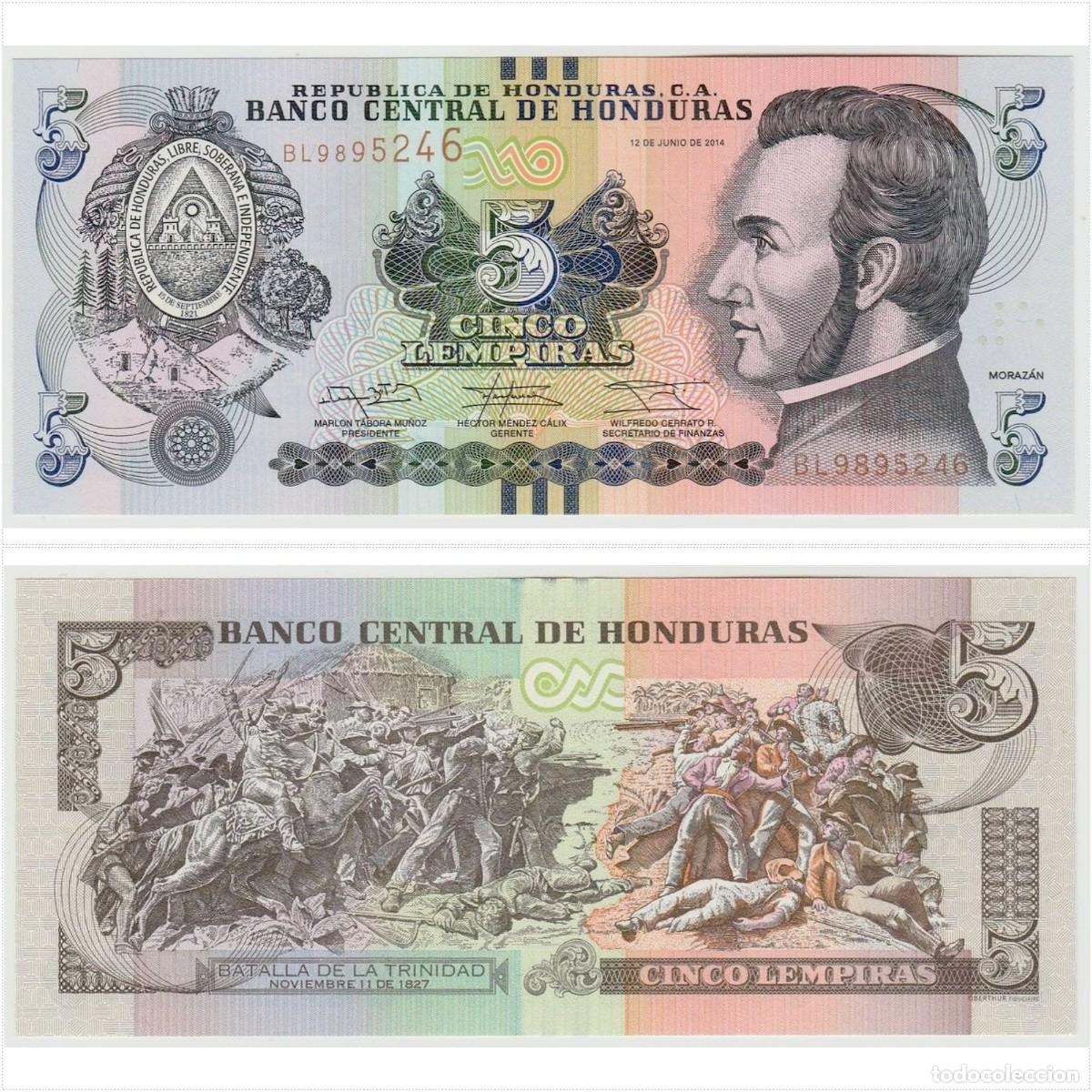 Billetes extranjeros: Honduras 5 Lempiras 2014 Pick 98b n/s BL9895246 Sin Circular (el billete de la foto)
