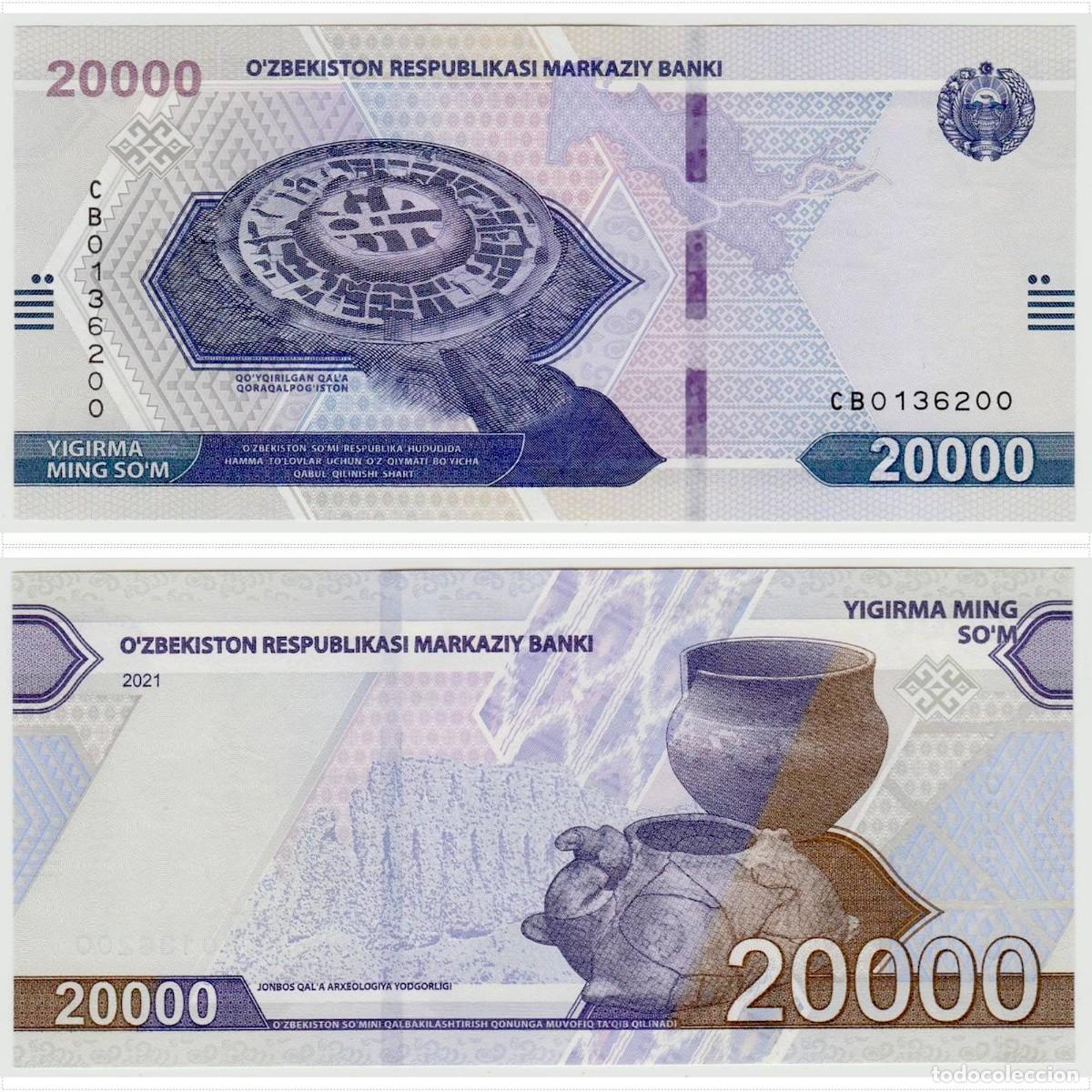 Billetes extranjeros: Uzbekistan 20000 Som 2021 n/s CB0136200 Sin Circular (el billete de la foto)