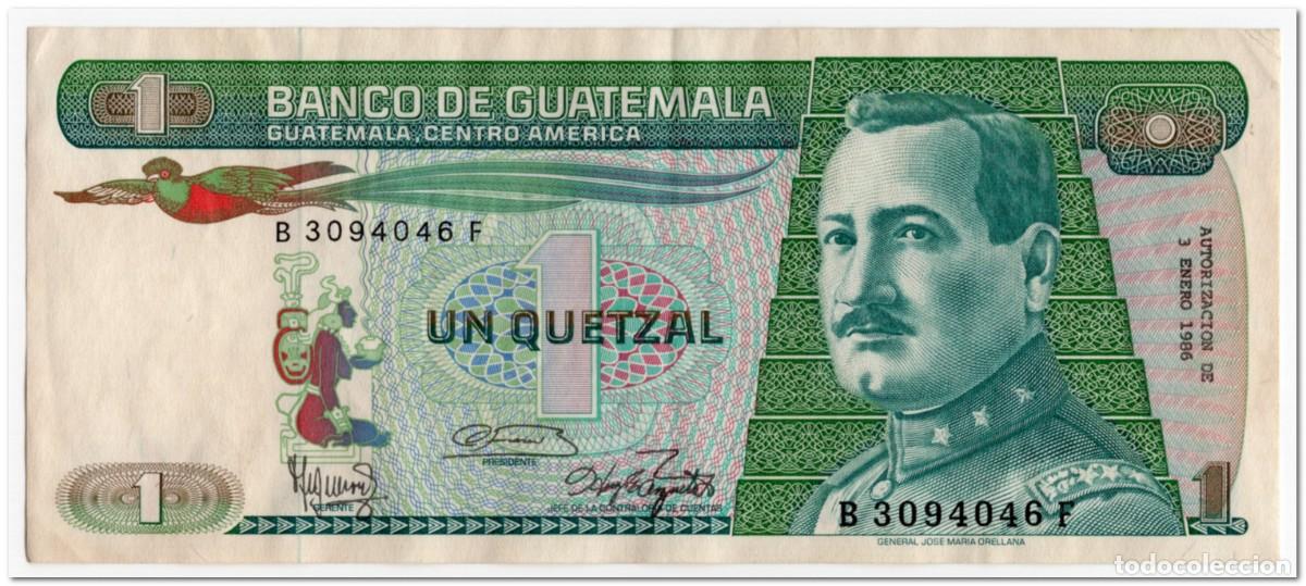 Billetes extranjeros: GUATEMALA,1 QUETZAL,1986,P.66,VF+