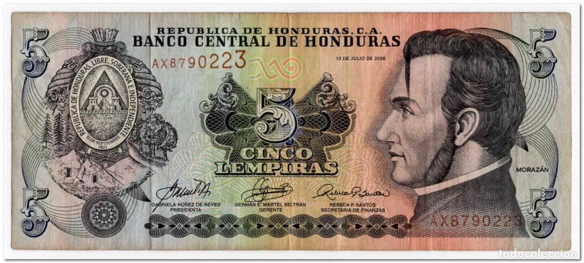 Billetes extranjeros: HONDURAS,5 LEMPIRAS,2006,P.91a,FINE