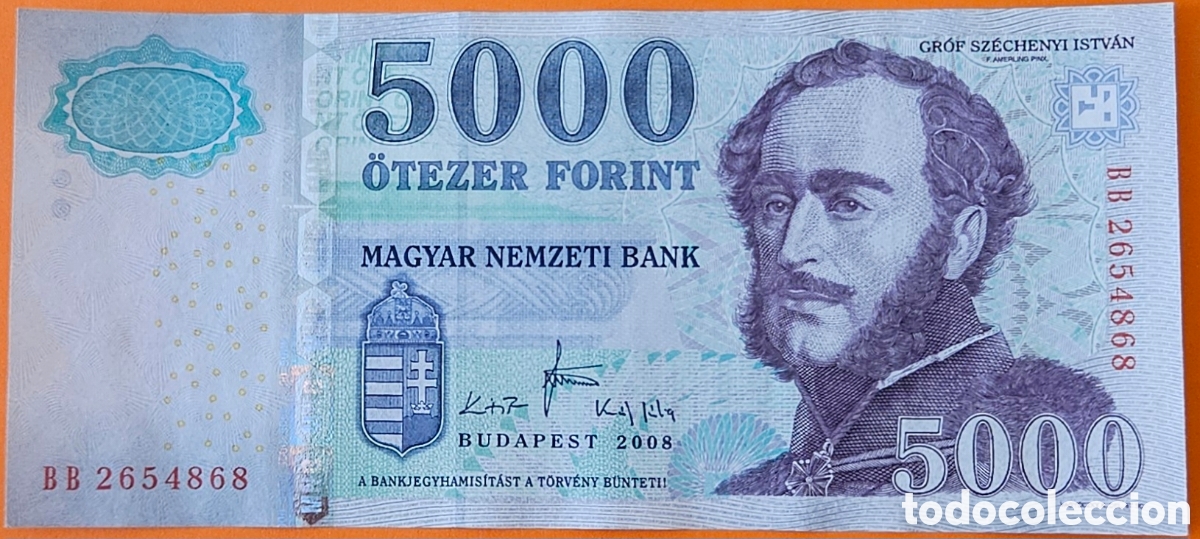 Billetes extranjeros: HUNGR&Iacute;A, 5000 FORINT, 2008.