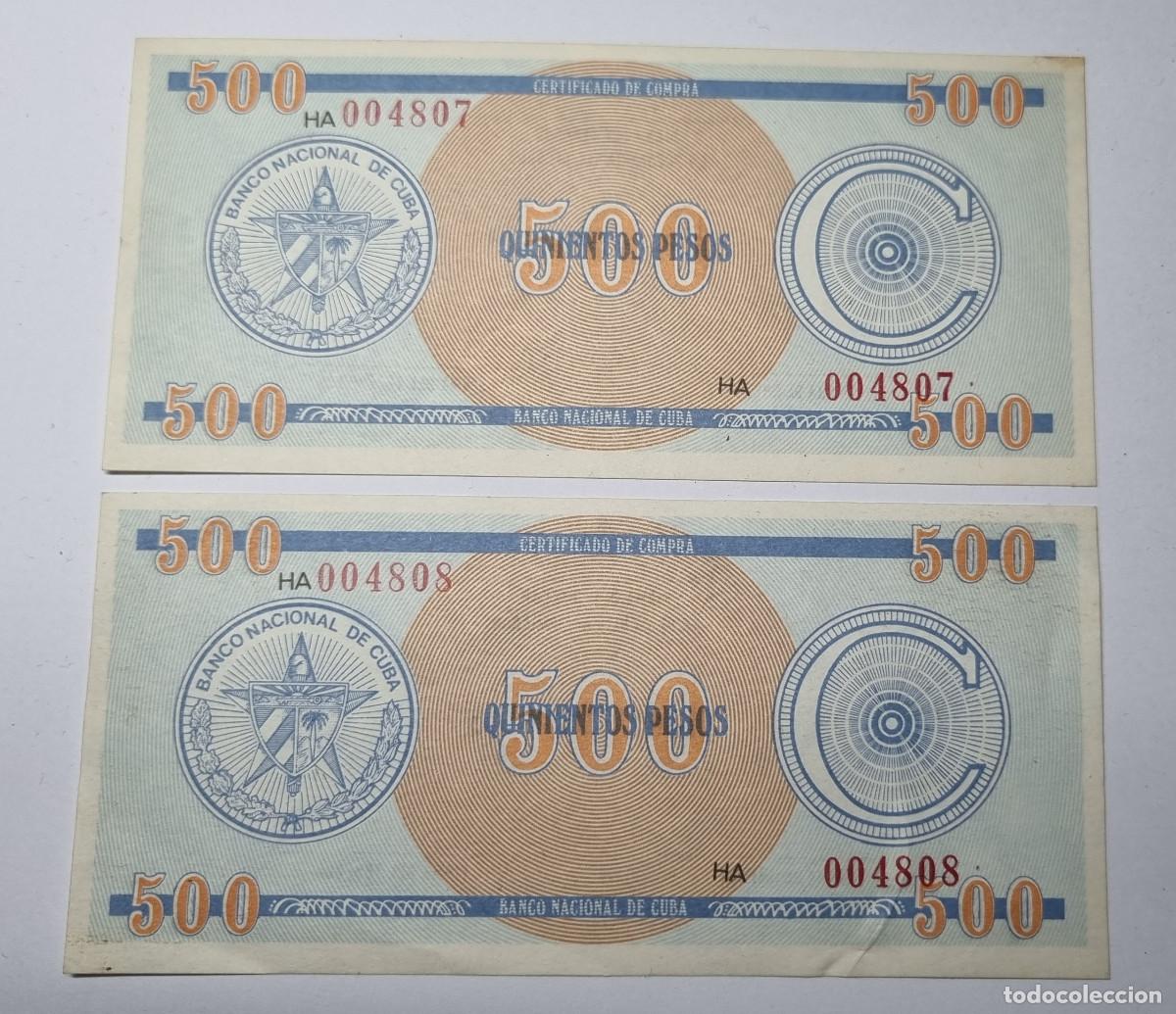 Billetes extranjeros: 2 BILLETES CORRELATIVOS 500 PESOS CERTIFICADO DE DIVISA. SERIE C