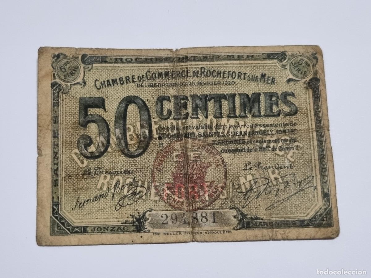 Billetes extranjeros: Billete 50 Centimos Camara Comercio Rochefort Sur Mer 1920 Francia 5me Serie