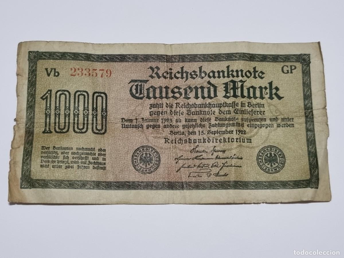 Billetes extranjeros: Antiguo Billete 1000 Marcos Aleman Alemania 1922 REICHSBANKNOTE