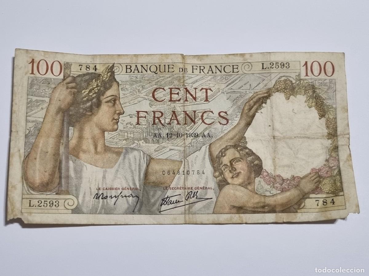Billetes extranjeros: Antiguo Billete 100 Francos 784 Banco Francia 1939 WWII L.2593