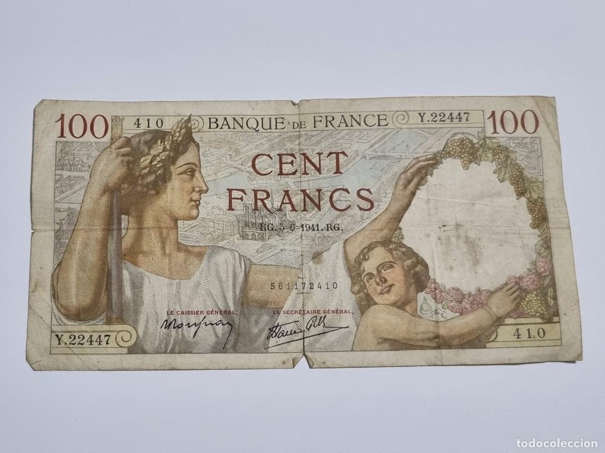 Billetes extranjeros: Antiguo Billete 100 Francos 410 Banco Francia 1941 WWII Y.22447