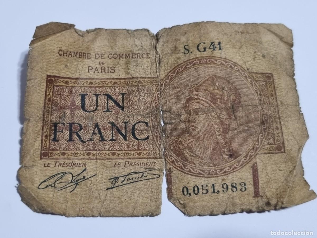 Billetes extranjeros: Antiguo Billete 1 Franco Frances Francia 1922 Camara de Comercio Paris
