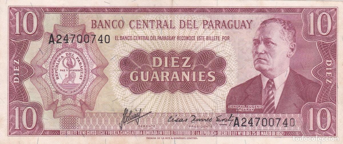 Billetes extranjeros: BILLETE BANCO CENTRAL DE PARAGUAY DIEZ GUARANIES - GENERAL EUGENIO A. GARAY - PUENTE INTERNACIONAL