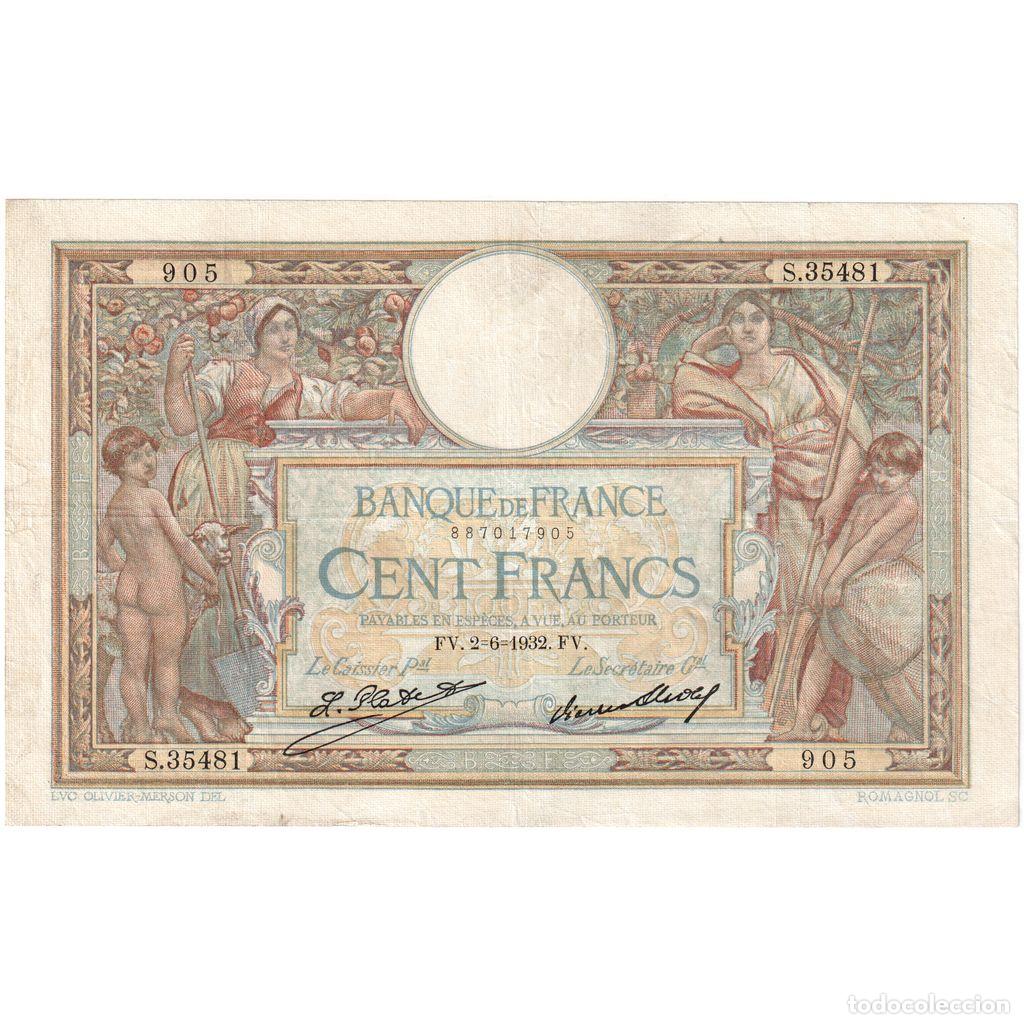 Billetes extranjeros: [#249429] Francia, 100 Francs, Luc Olivier Merson, 1932-06-02, S.35481905, MBC