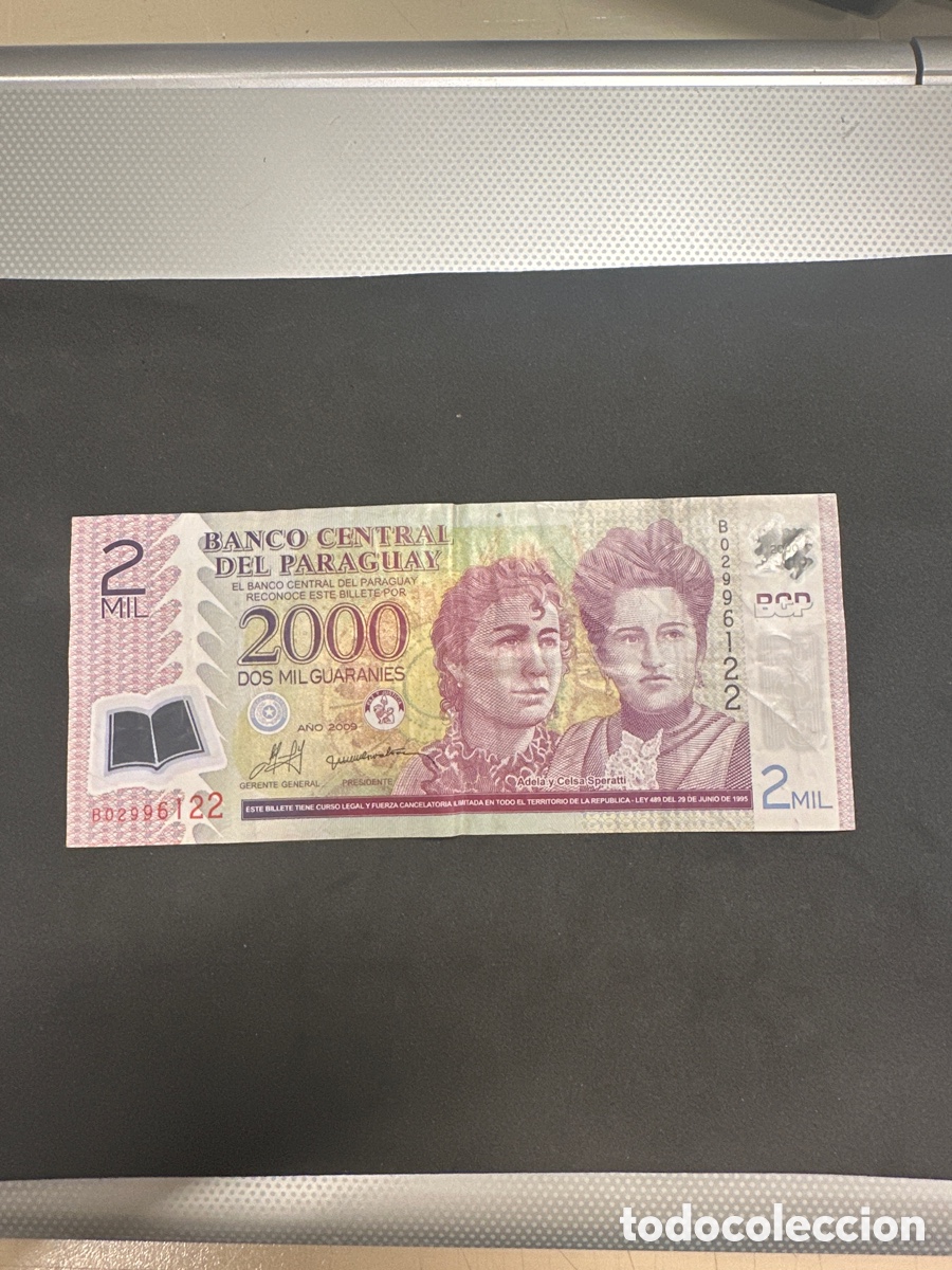 Billetes extranjeros: Billete de Paraguay de 2000 guaran&iacute;es a&ntilde;o 2009