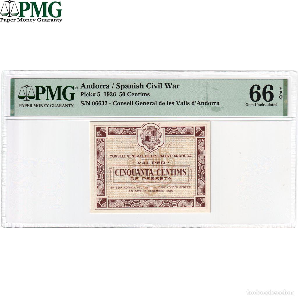 Billetes extranjeros: [#376919] Andorra, 50 Centims, 1936-12-19, UNC 66 EPQ, PMG
