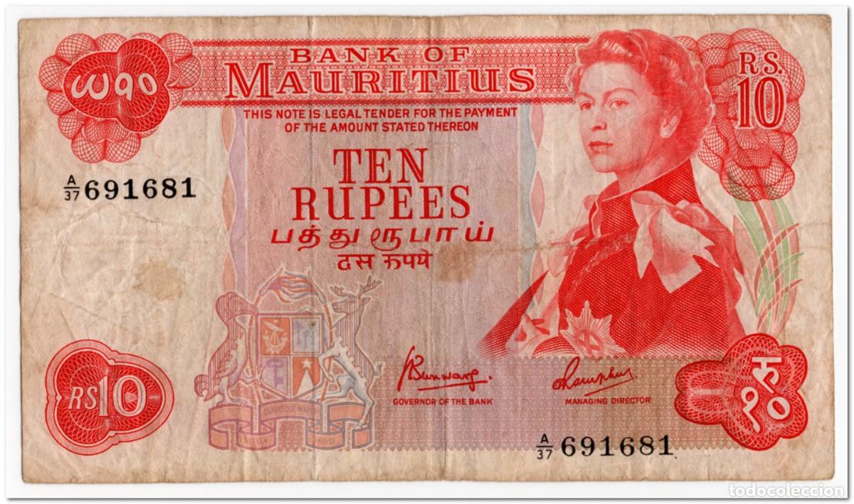 Billetes extranjeros: MAURITIUS,10 RUPEES,1967,P.31c,FINE