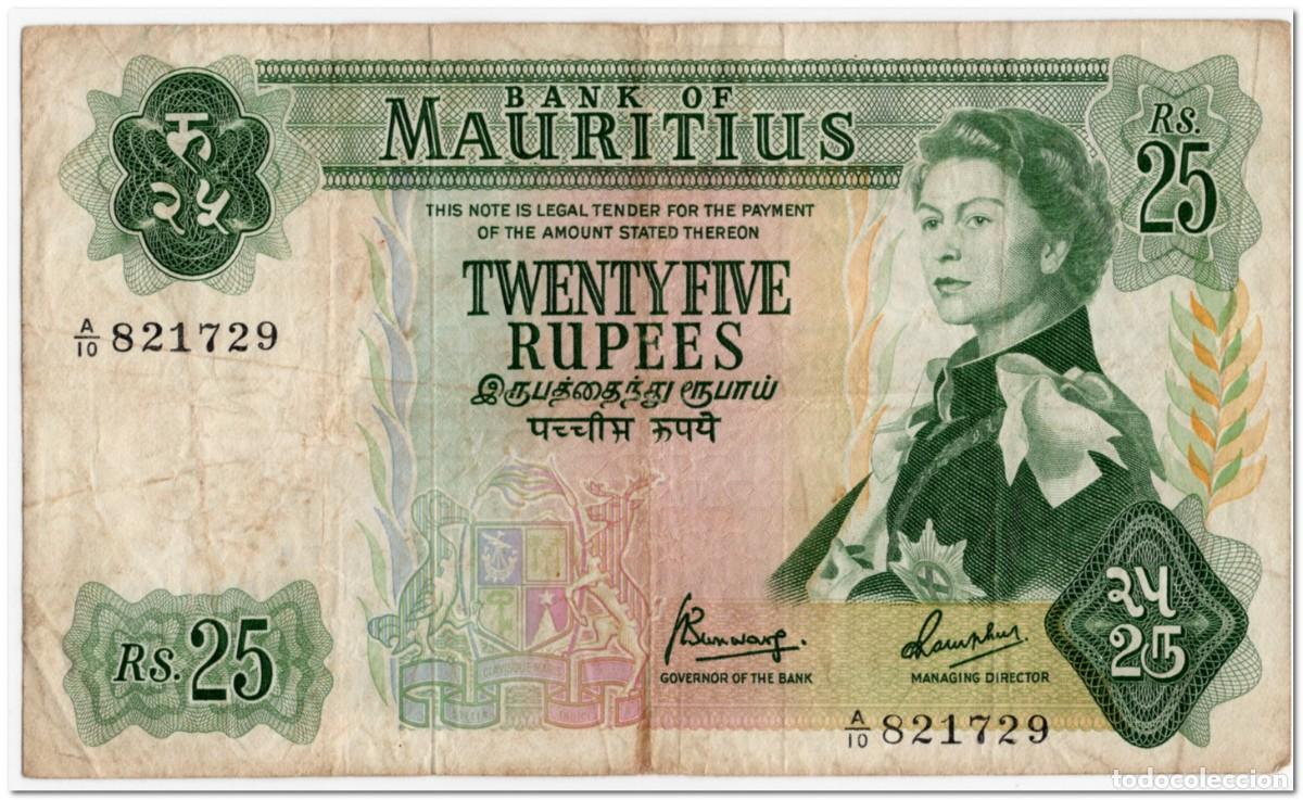 Billetes extranjeros: MAURITIUS,25 RUPEES,1967,P.32,aVF