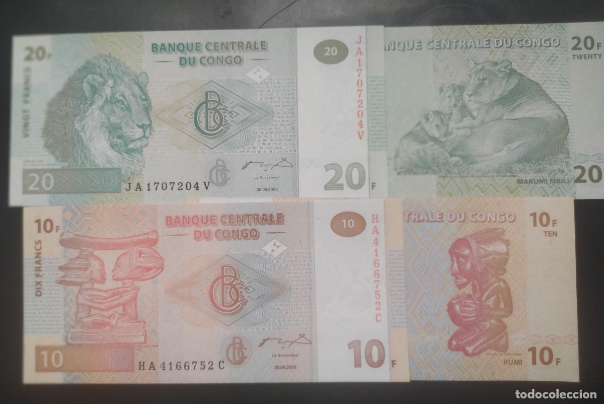 Billetes extranjeros: CONGO RP. DEMOCRATICA : 10 y 20 francos 2003 (LOTE DE 2).SC.UNC. PK. # 93/94