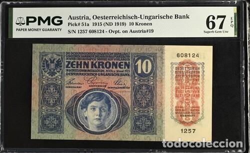 Billetes extranjeros: AUSTRIA * BILLETE 10 KRONEN 1919 * PMG-67 EPQ (IC-1858)
