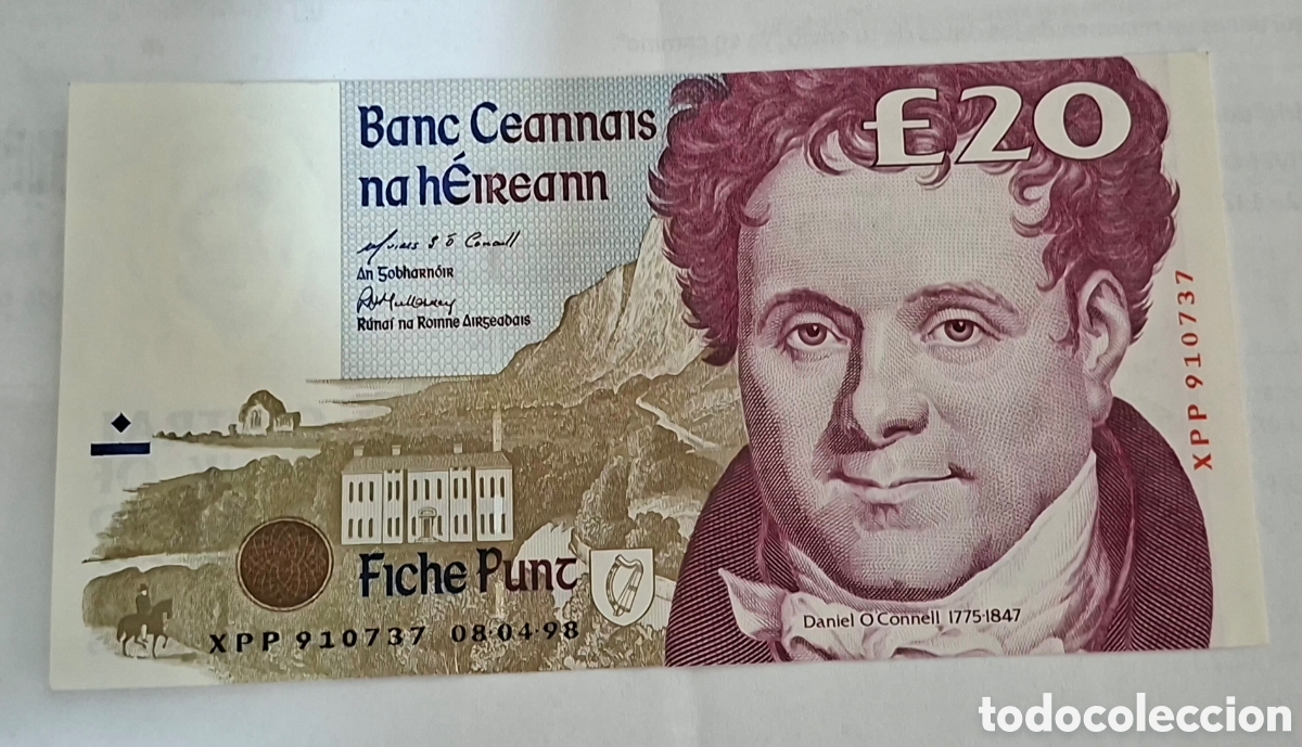 Billetes extranjeros: Billete Irlanda,1.998, 20 libras,UNC.