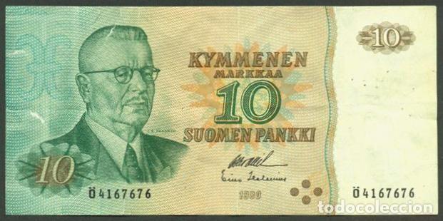 Billetes extranjeros: FINLANDIA. 10 markkaa 1980. Sin Litt.. Pick 111. Variante de firmas.