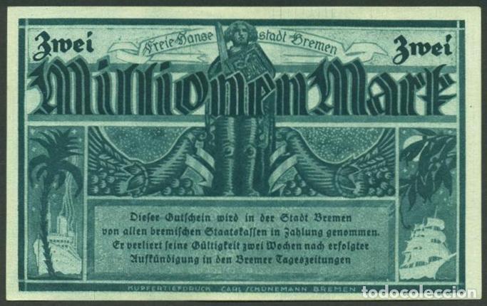 Billetes extranjeros: ALEMANIA. Bremen. 2 millionen mark 1923.
