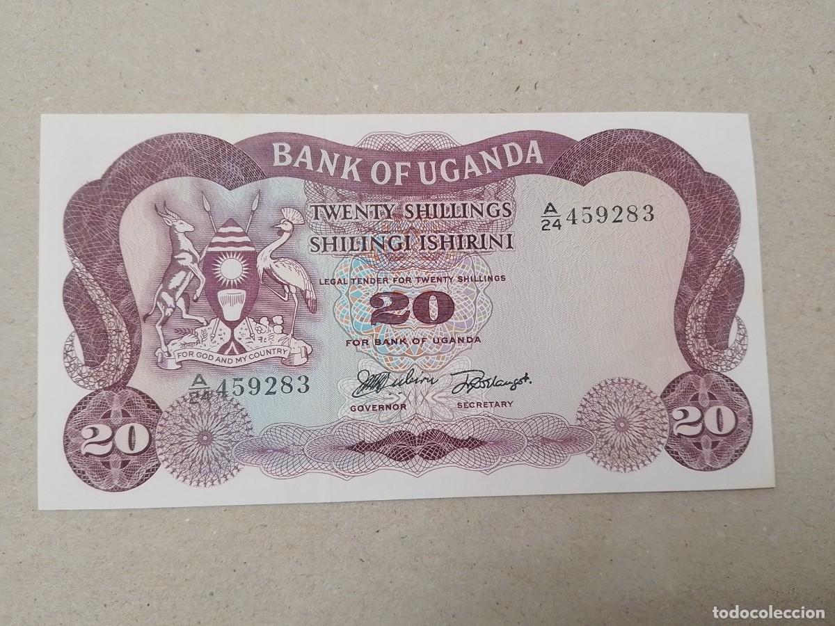 Billetes extranjeros: Billete de Uganda de 20 schilings, serie A, a&ntilde;o 1966, UNC