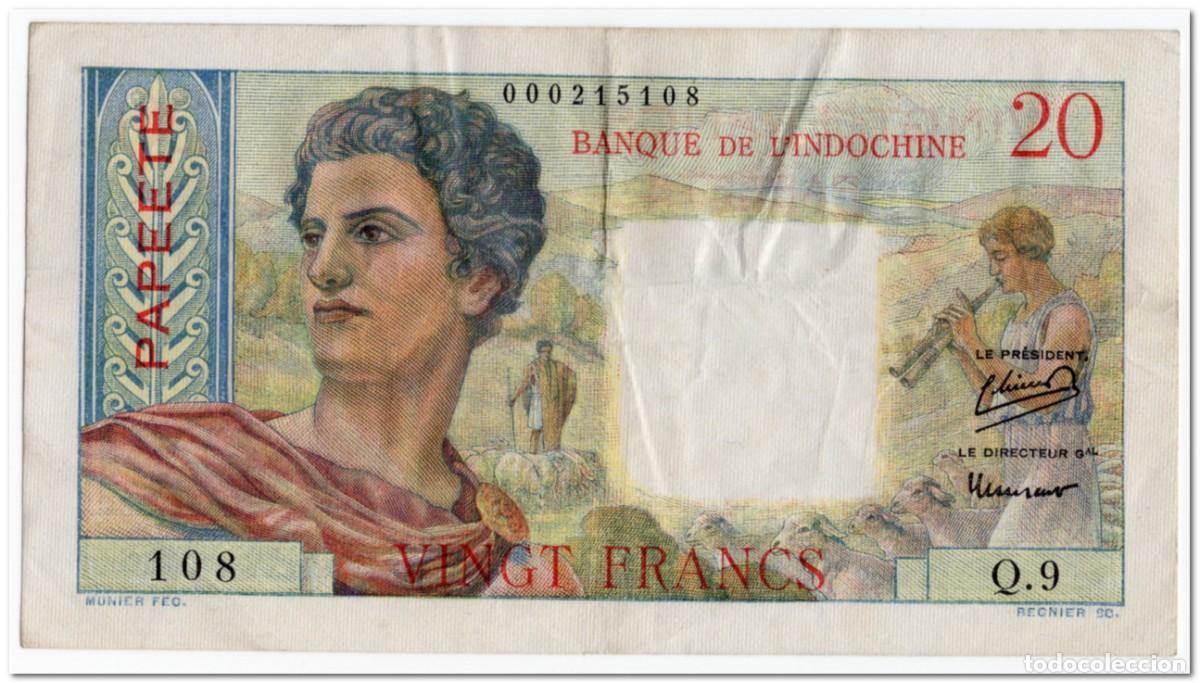 Billetes extranjeros: TAHITI,20 FRANCS,1951,P.21a,VF