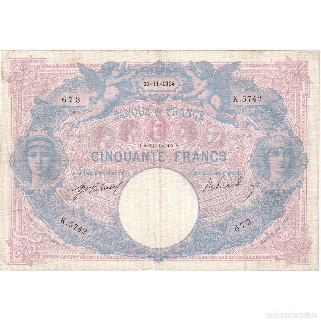 Billetes extranjeros: [#337020] Francia, 50 Francs, Bleu et Rose, 1914-11-23, K.5742, BC+