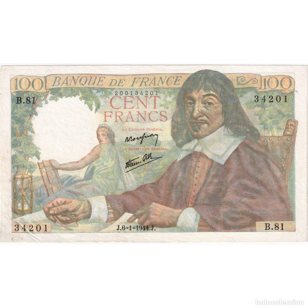 Billetes extranjeros: [#336997] Francia, 100 Francs, Descartes, 1944-01-06, B.81, EBC+