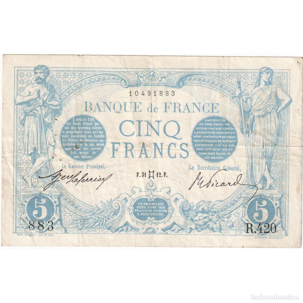 Billetes extranjeros: [#337009] Francia, 5 Francs, Bleu, 1912-05-31, R.420, BC
