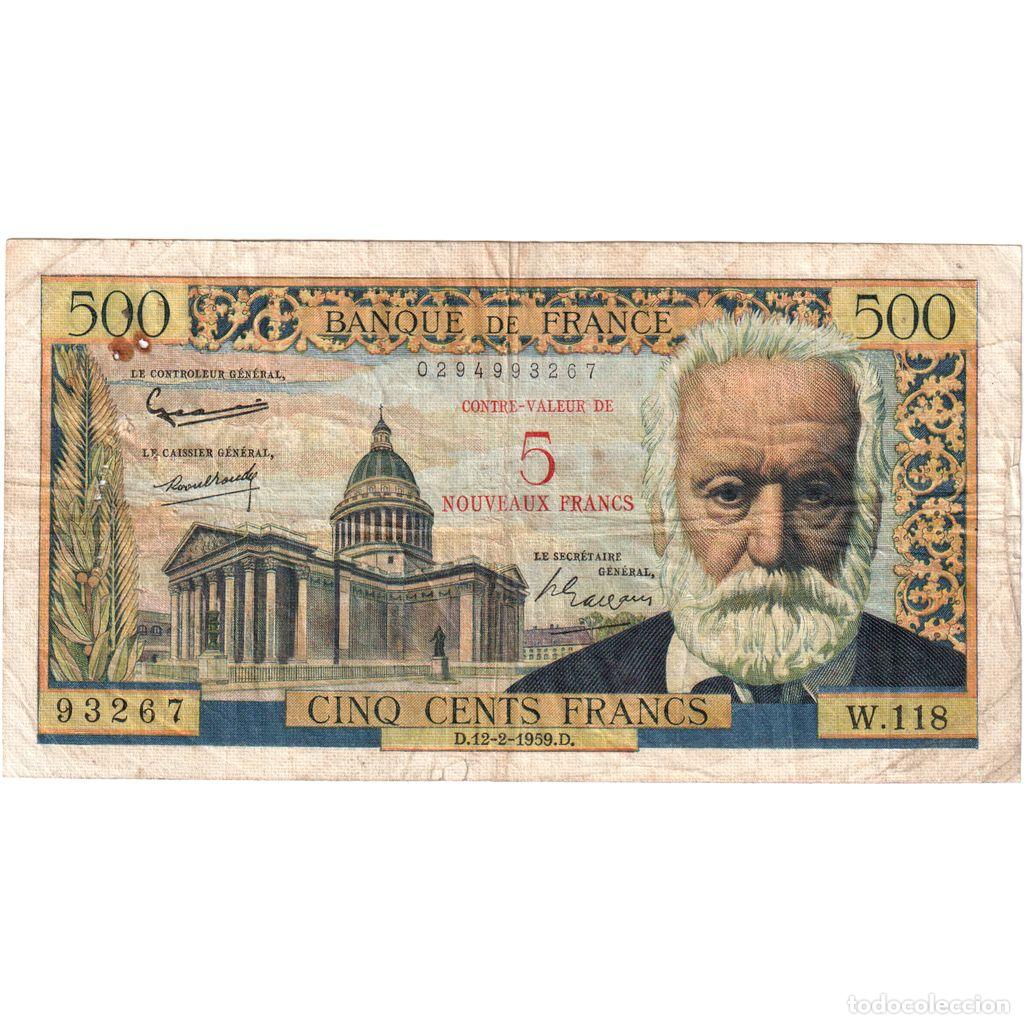 Billetes extranjeros: [#336990] Francia, 5 Nouveaux Francs on 500 Francs, 1955-1959 Overprinted with ''Nouveaux