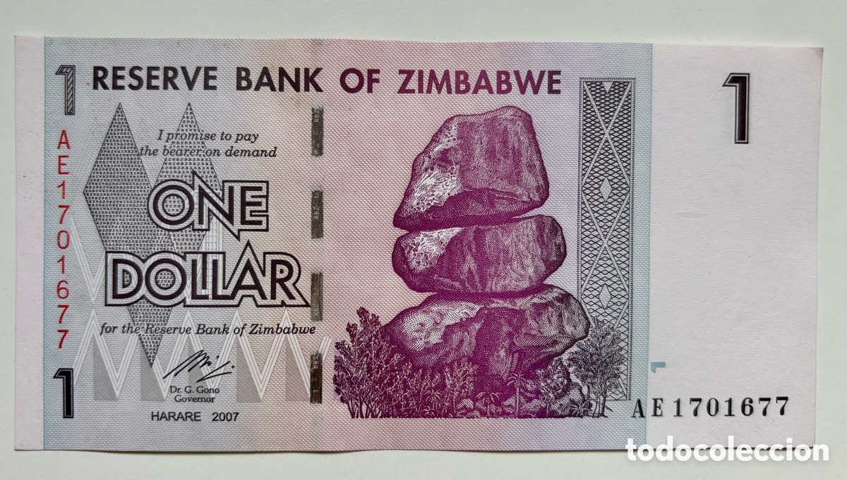 Billetes extranjeros: Billete ZIMBABWE 1 D&oacute;lar 2007 SC-