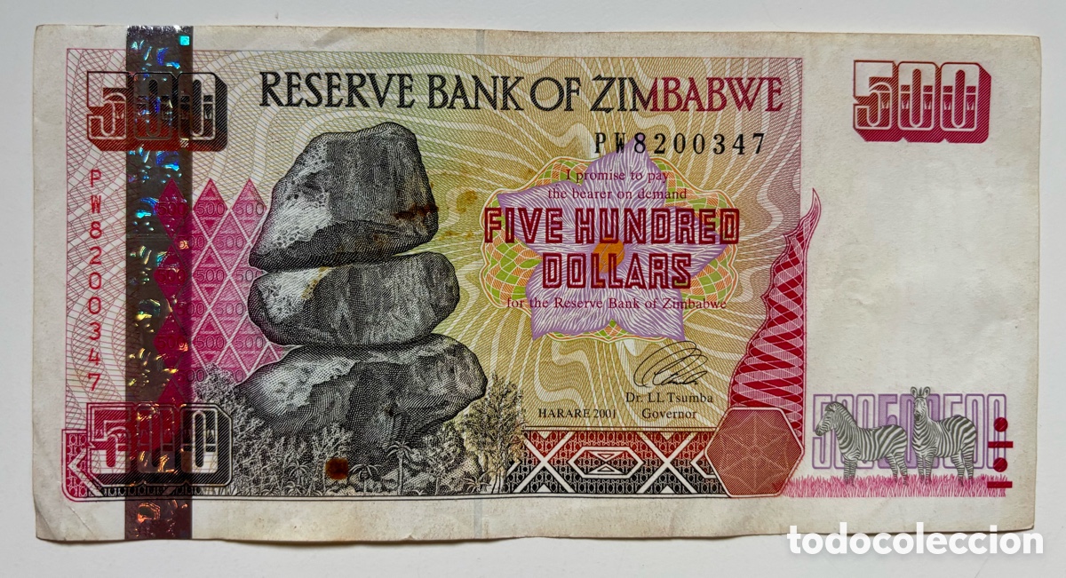 Billetes extranjeros: Billete ZIMBABWE 500 Dolares 2001