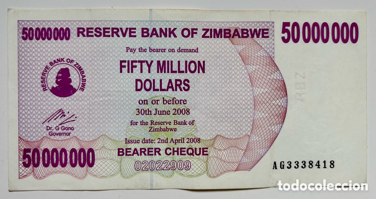 Billetes extranjeros: Billete ZIMBABWE 50000000 Dolares 2008