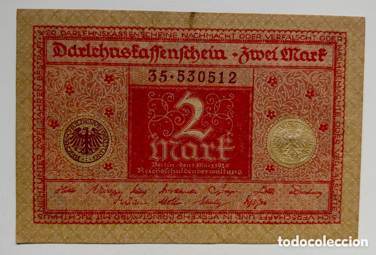 Billetes extranjeros: Billete ALEMANIA 2 Marcos 1920 SC/SC- Mark. Rojo