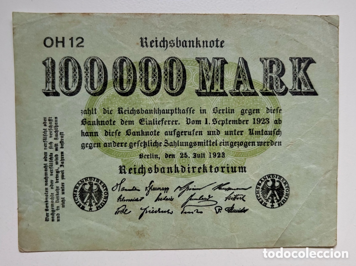 Billetes extranjeros: Billete ALEMANIA 100000 Marcos 1923. Mark