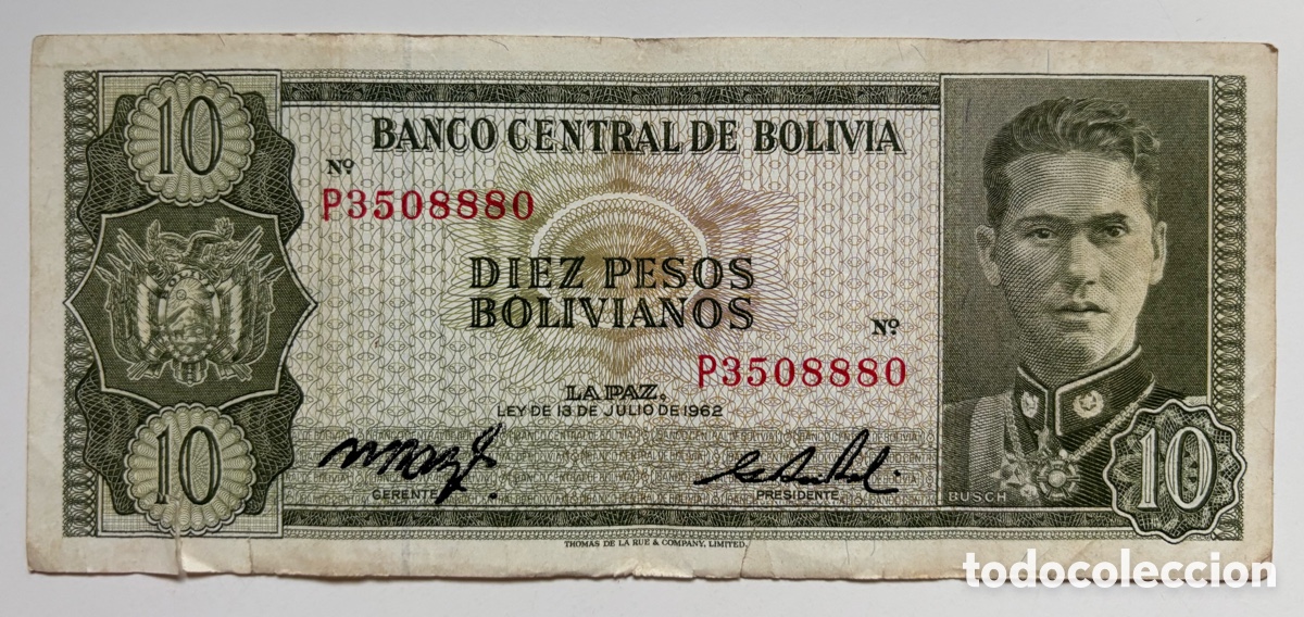 Billetes extranjeros: Billete BOLIVIA 10 Pesos 1962