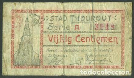 Billetes extranjeros: BELGICA. I G.M. 50 centimes 1917. Estado de Thourout.