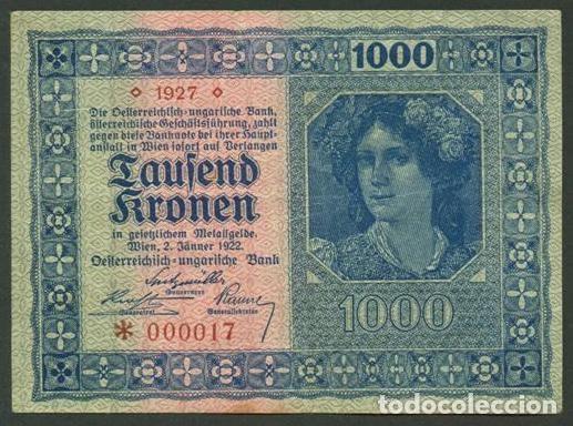 Billetes extranjeros: AUSTRIA. 1000 kronen 2.1.1922. Pick 78.
