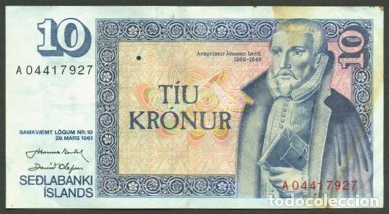 Billetes extranjeros: ISLANDIA. 10 kronur L.1961. Pick 48. Ver firma.