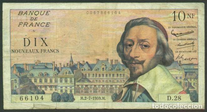 Billetes extranjeros: FRANCIA. 10 nouveaux francs 2.7. 1959. Richelieu