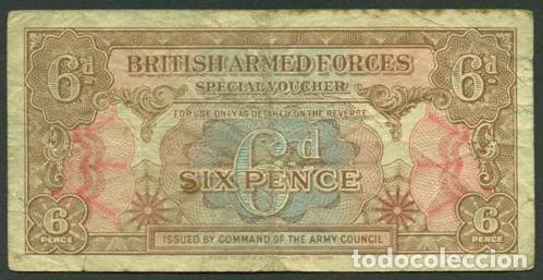Billetes extranjeros: GRAN BRETA&Ntilde;A. FUERZAS ARMADAS (I serie). 6 pence (1946). Pick M10.