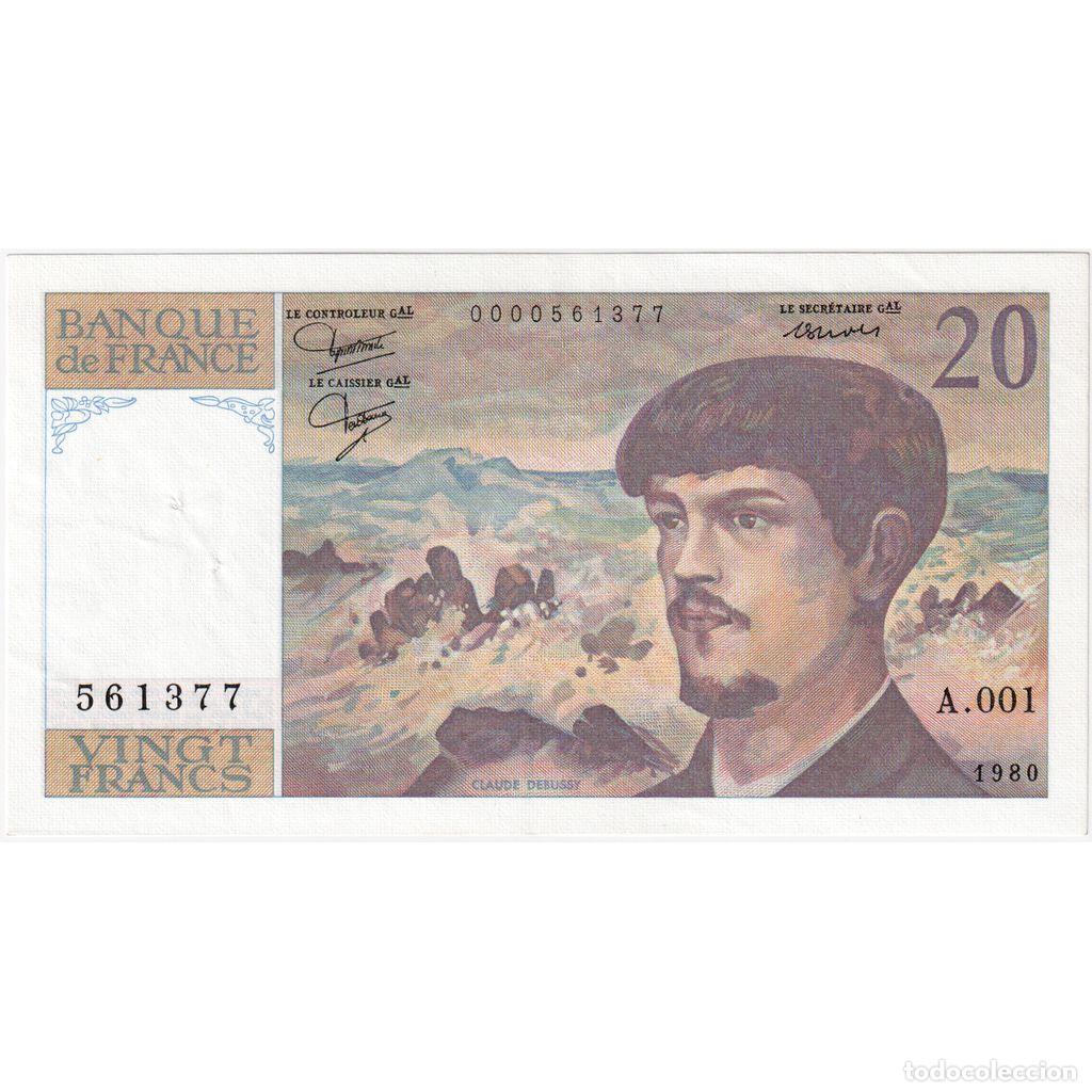 Billetes extranjeros: [#336983] Francia, 20 Francs, Debussy, 1980, A.001, MBC