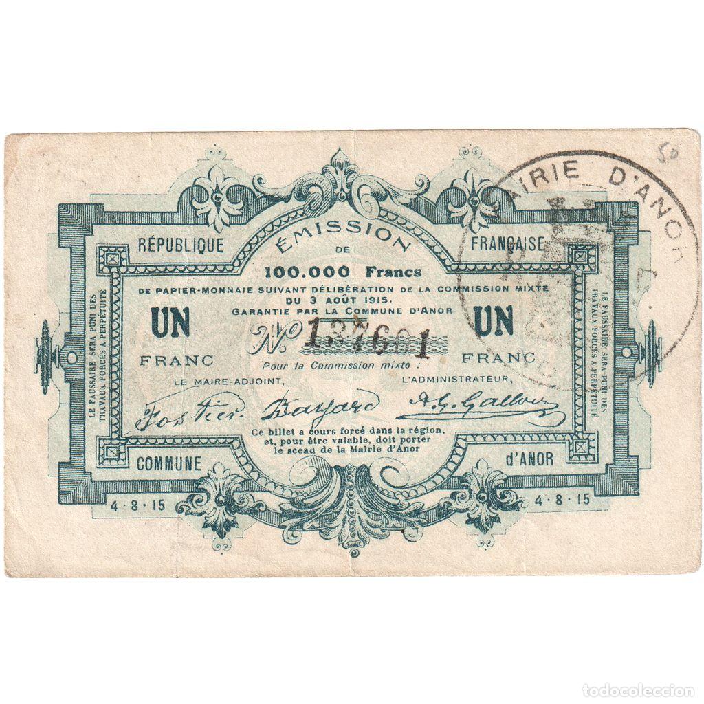 Billetes extranjeros: [#1515381] Francia, Anor, 1 Franc, 1915, MBC, Pirot:59-86