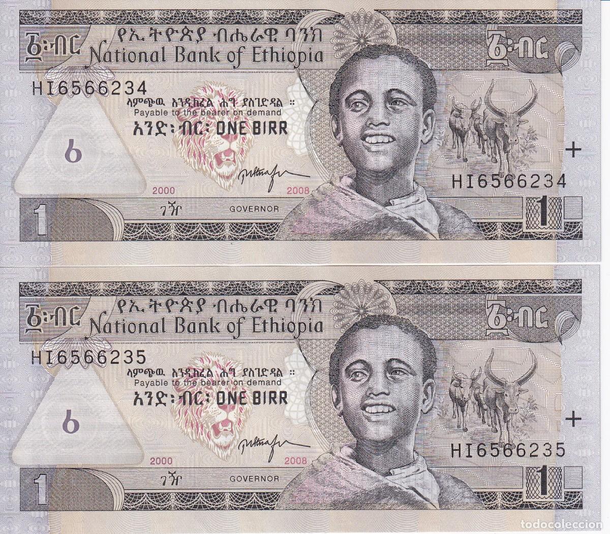 Billetes extranjeros: PAREJA CORRELATIVA DE ETIOPIA DE 1 BIRR DEL A&Ntilde;O 2008 EN CALIDAD EBC