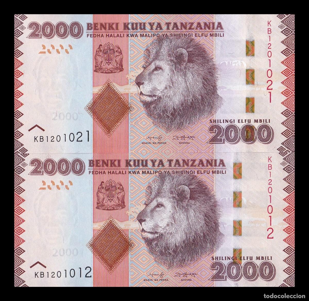 Billetes extranjeros: Tanzania Pareja 2000 Shillings 2020 (2023) Pick 42c Capicua y Bonita numeraci&oacute;n Sc Unc